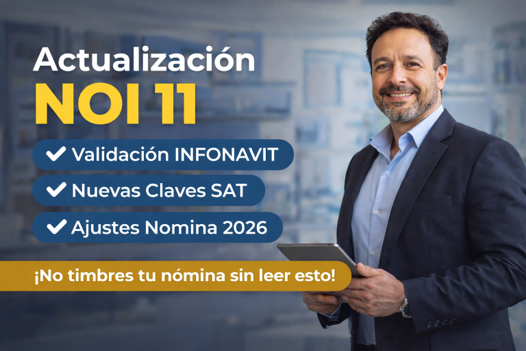Actualización NOI 11 con validación de descuentos INFONAVIT, nuevas claves SAT y ajustes para nómina 2026