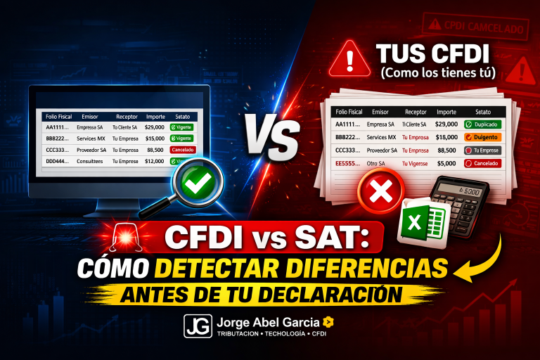 Comparativa CFDI vs SAT mostrando diferencias entre facturas vigentes, canceladas y duplicadas para detectar errores antes de la declaración fiscal