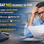 ‘El SAT no reconoce tu IVA’, explicando errores relacionados con el CFDI de pago, la fecha límite del día 5 y el riesgo de multas por registrar incorrectamente el IVA.
