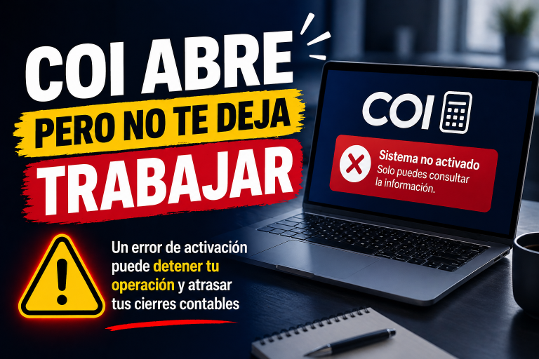 COI abre pero no deja trabajar por error de activación en línea, sistema contable bloqueado en Aspel COI