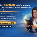 Imagen promocional de una contadora revisando información fiscal en una tablet, con mensaje sobre cómo filtrar datos del SAT para evitar errores, diferencias fiscales y tomar mejores decisiones en la empresa.