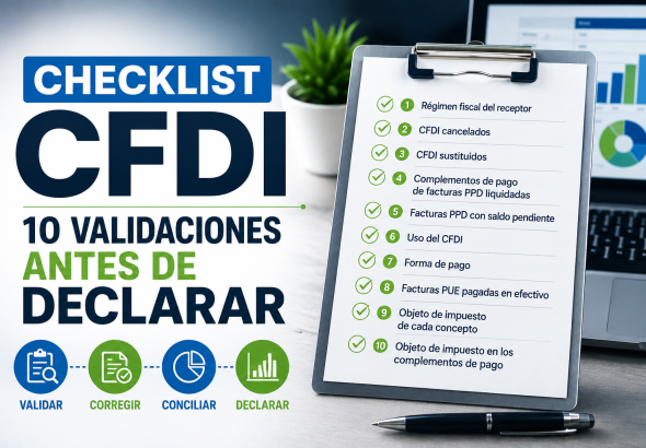 Checklist CFDI con 10 validaciones que todo contador debe revisar antes de presentar una declaración de impuestos.