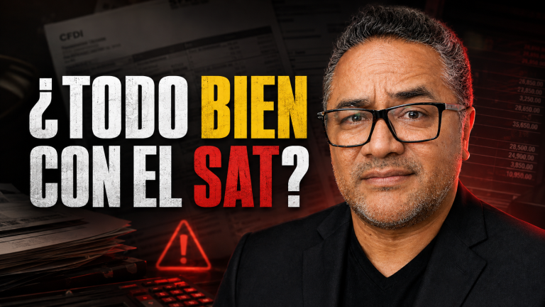 Jorge Abel García señalando el mensaje “¿Todo bien con el SAT?” en una imagen sobre revisión fiscal preventiva.