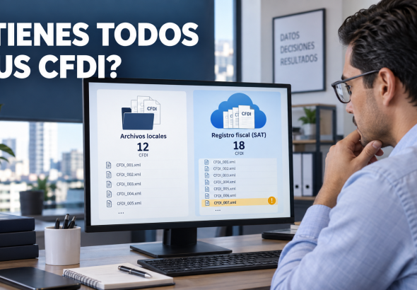 Contador comparando los CFDI guardados en sus archivos locales con los registros del SAT para detectar comprobantes no considerados.