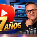 Jorge Abel García celebrando 17 años creando contenido en YouTube, junto al logotipo de YouTube y una gráfica de crecimiento.